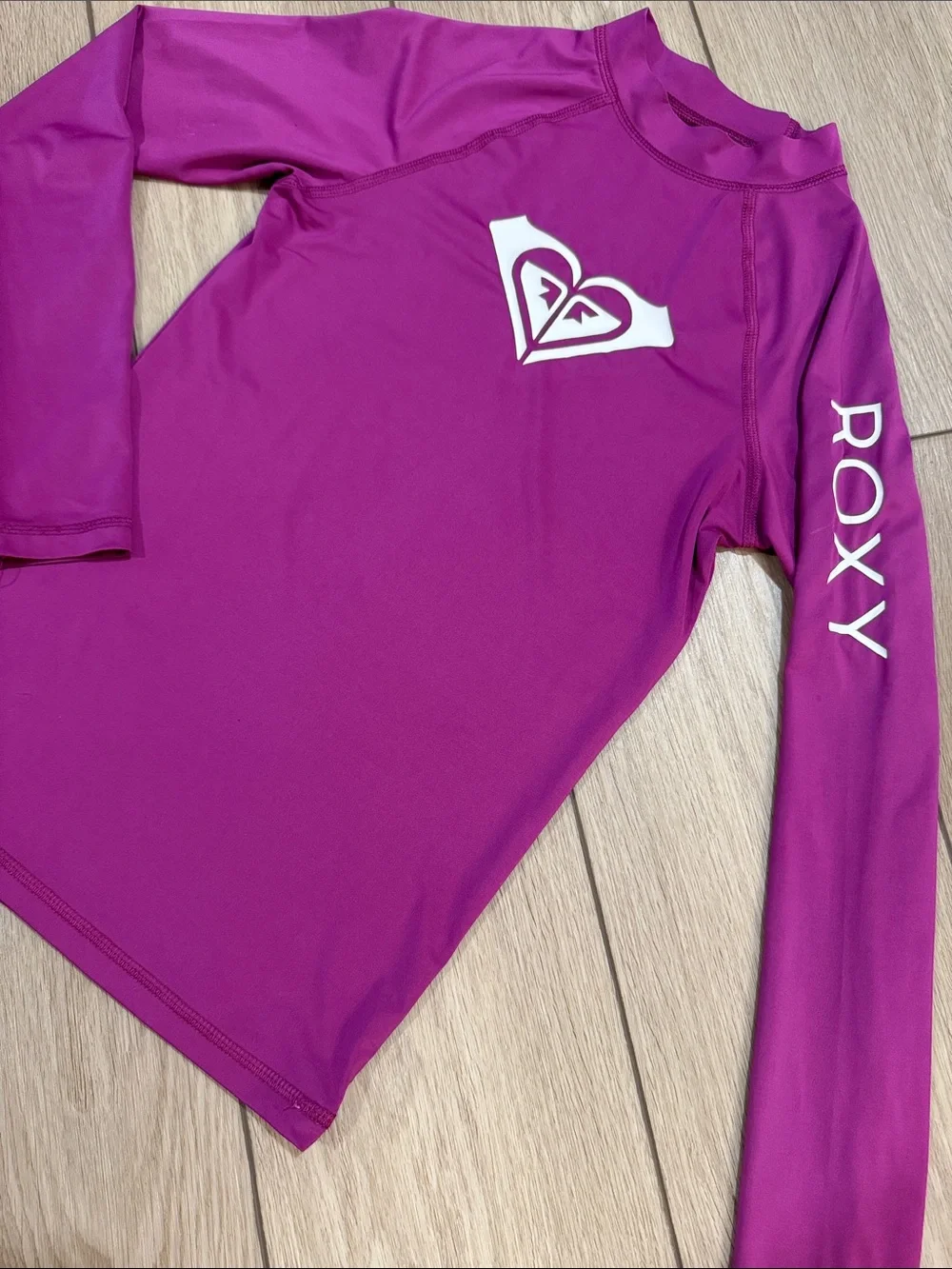 Roxy Long Sleeve Logo Rash Guard Spellout Girls Sz L Surf Y2K Purple White
